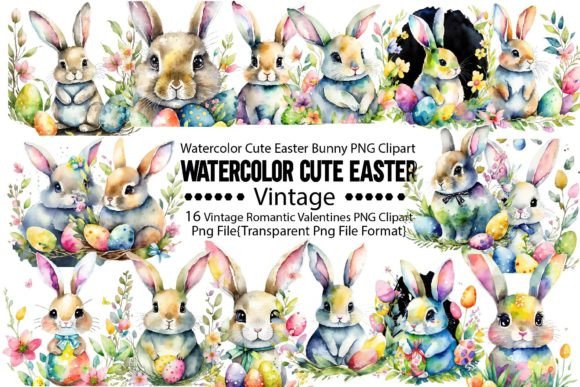 Download Watercolor Cute Easter Bunny PNG Bundle - Easter bunny png Collection