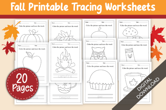 Download Fall Printable Tracing Worksheets Pack - Printable Collection