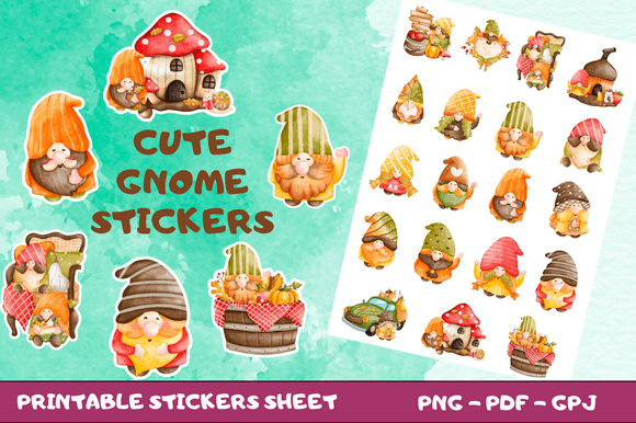 Download Cute Gnome Printable Stickers Sheet - Printable Collection